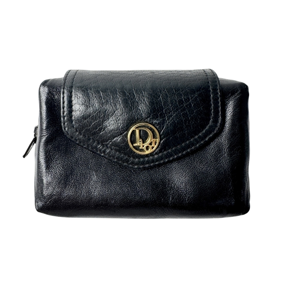 Christian Dior Dior Christian Wallet/Coin Purse, Black Leather, Women's